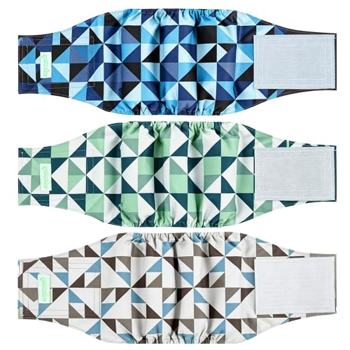 Image of wegreeco Washable Male Dog Diapers (Pack of 3) - Washable Male Dog Belly Wrap (Geometrical Blue Green Coffee, X-Small)