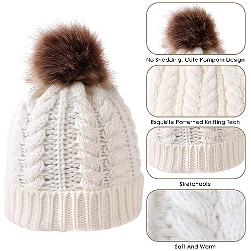 2 Pack Parent-Child Knit Hat Mother & Child Baby Family Matching Cap Winter Warm Crochet Beanie Hat with Pom Pom3