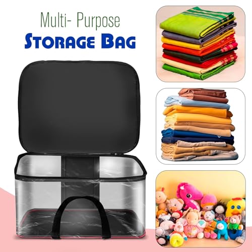 Image of Storite 2 Pack 33L Transparent Saree Storage Bags, Moisture Proof Nylon Clothes Organizer for Lehengas, Dresses & Wardrobe Storage with Strong Zipper (RedBlack, 39x34x21cm)