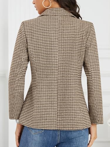 ELLEVEN 2025 Women's Houndstooth Plaid Blazers with Embroidered Collar, Business Casual Work Office Jacket with Pockets2