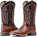 IUV Women's Leather Western Boots Square Toe Cowboy Boots for women Mid Calf Classic Cowgirl Boots Genuine leather toe and heel, textured sheepskin shaft