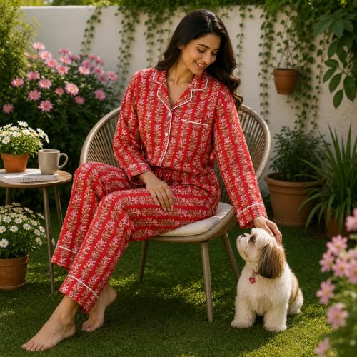 Image of Huar Cotton Pajamas Set for Women - Luxurious Cotton Womens Pajama Sets - Comfortable Christmas PJ Set, Breathable & Light Pj