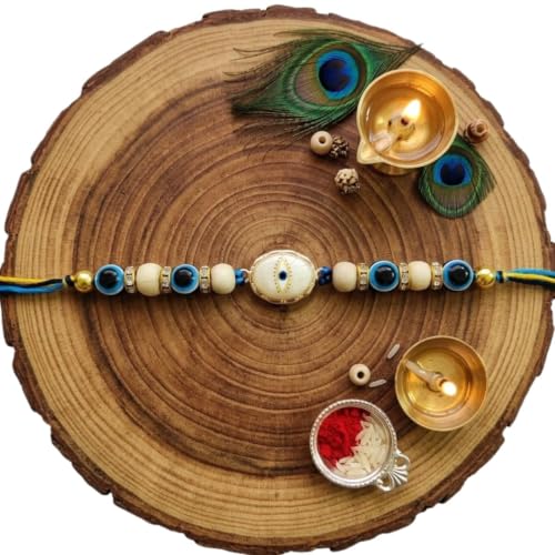 Image of Original Tulsi Rakhi for Brother | Handmade Natural Tulsi Beads Rakhi | Sacred Raksha Bandhan Rakhis for Boys | Traditional Spiritual Rakhi Gift