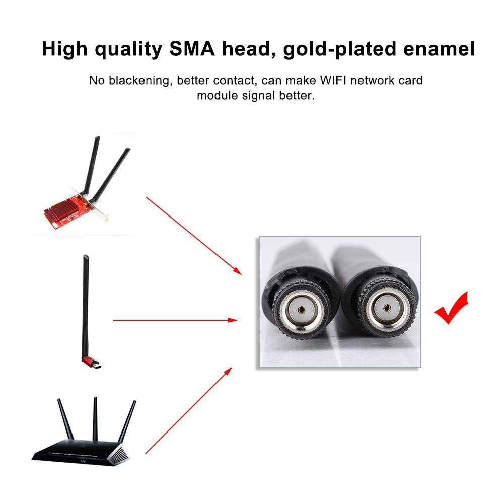 Bewinner 2 szt.Kabel sieci bezprzewodowej M.2 / NGFF i 2x5DBi, głowica SMA, pozłacana emalia, bez czarnienia, antena dla 9560NGW / 9260AC / 7265AC / BCM94360