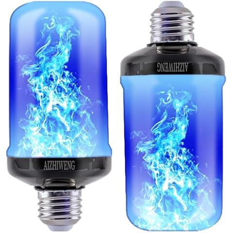 AIZHIWENG 2PCS LED Flame Light Bulbs, E26 Blue Light Bulb with 4 Modes, Flickering Light Bulbs for Indoor and Blue Light Bulbs Outdoor Use Cover