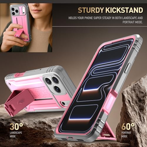 Image of Poetic for iPhone 17 Pro Max Case with Camera Control Capture Button, [Built-in Stand] [Built-in Screen Protector] Full-Body Military Grade Rugged Phone Case for iPhone 17 Pro Max, Pink