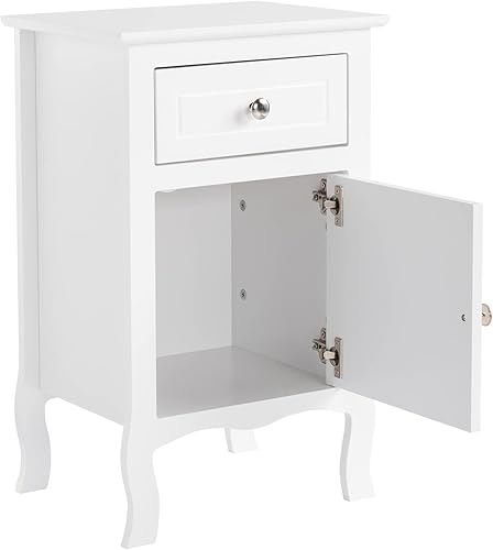 Miniatura 4 de Juego de 2 mesitas de noche de estilo rural, mesa auxiliar con un cajón y una puerta, mesa auxiliar con pie curvo, mesita de noche de madera con