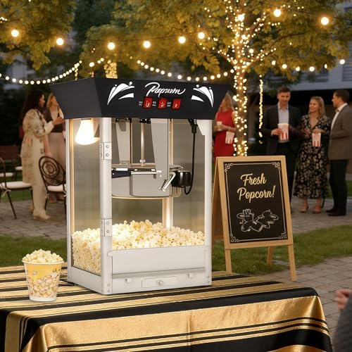 Image of Large Commercial Popcorn Machine: 12 Oz Popcorn Maker with 3-Switch Control Movie Theater Style Makes Up to 48 Cups for Home Party Office, Black
