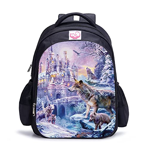 Sac à dos scolaire loup 3D collège cartable ado 41x28x12cm