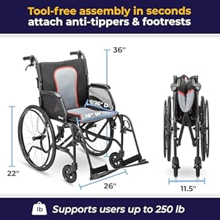 Drive Medical AeroFly Ultra-Lite Wheelchair, 18” Seat Width and Swing-Away Footrests, Lightweight Folding Travel Wheelchair, Easy to Carry 13.3 lb Frame, Matte Black