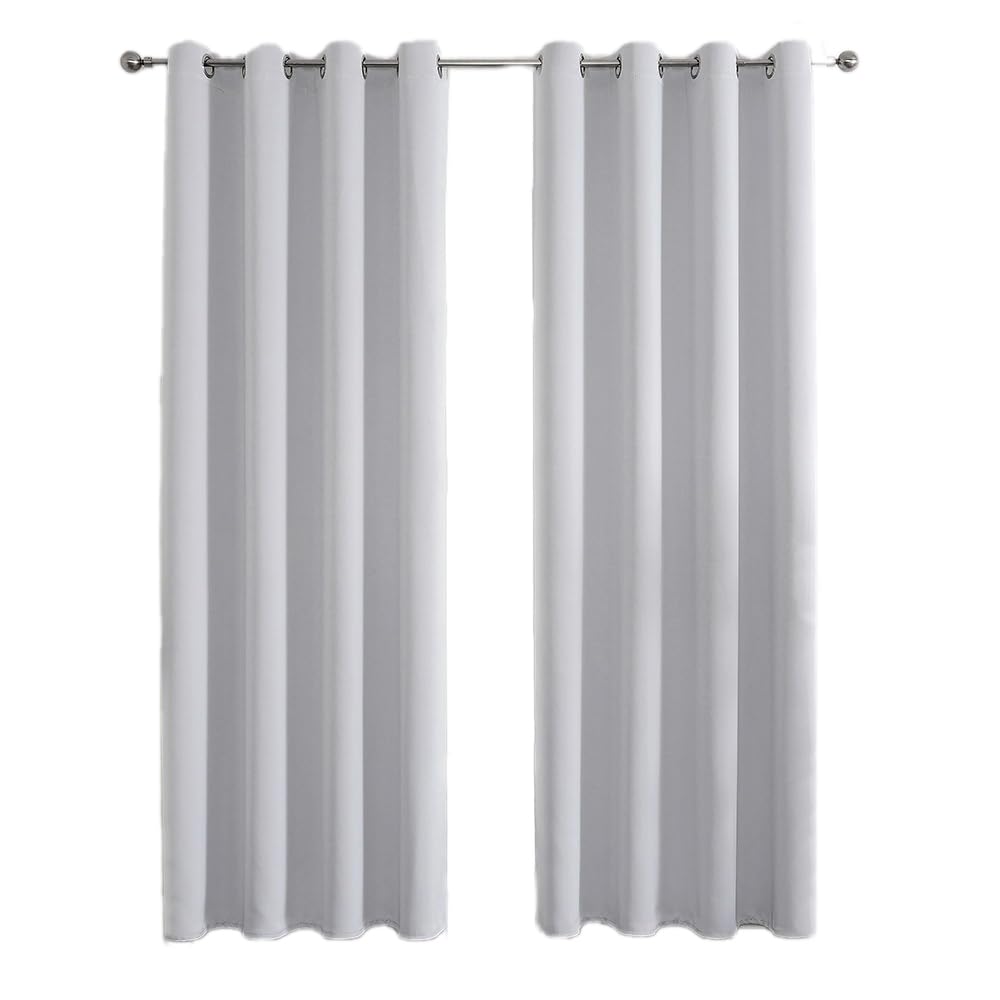 Thermo-Verdunkelungsvorhänge, 2 Stück, Ilating Kälteschutz, Ösen, Schlafzimmer, Grau / Weiß, 140 x 260 cm, energieeffiziente wärmeisolierende Vorhänge