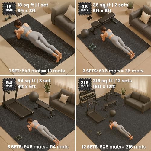 Image of bemaxx Gym Mats Set - 18 pcs EVA Interlocking Foam Floor Tiles (12.6 inchx12.6 inchx0.4 inch) 18sqft Protective Gym Flooring Sports Home Workout Exercise Mats Puzzle Garage Fitness Play-Room Pool Treadmill Bike