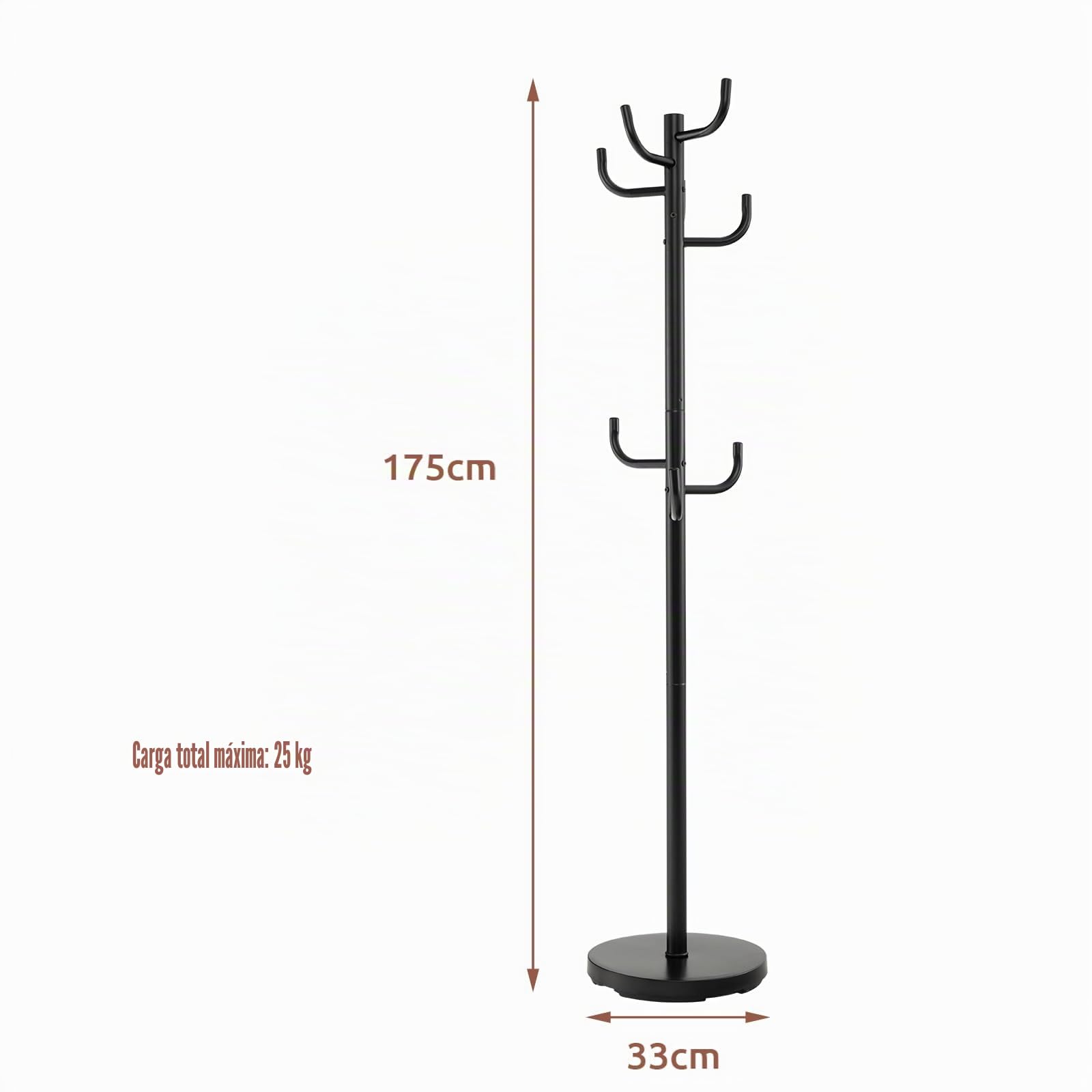 HOMASIS Perchero de suelo, perchero de pie con 8 ganchos, perchero de hierro para entrada, pasillo, salón, altura 175 cm, negro