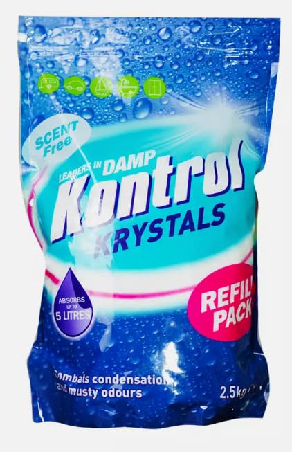 Kontrol Refill Moisture Trap Damp Mould Absorber Crystals - Hygroscopic Calcium Chloride Dehumidifier for Condensation, Mildew, and Odor Removal (2.5 Kg)
