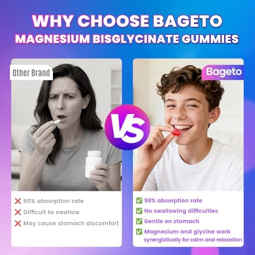 Bageto Magnesium Glycinate Gummies 85 mg, 100% Pure Magnesium Bisglycinate Supplement for Sleep and Calm, Muscle Recovery, Heart & Bone, 90 Sugar-Free Vegan Magnésium Gummies for Adults - 4
