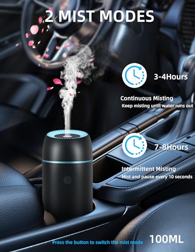 Auto-Diffusor für ätherische Öle und tragbare Mini-Ultraschall-Luftbefeuchter, 100 ml, USB-Aromatherapie-Diffusor mit bunten Lichtern für kleine Räume, Zuhause und Büro