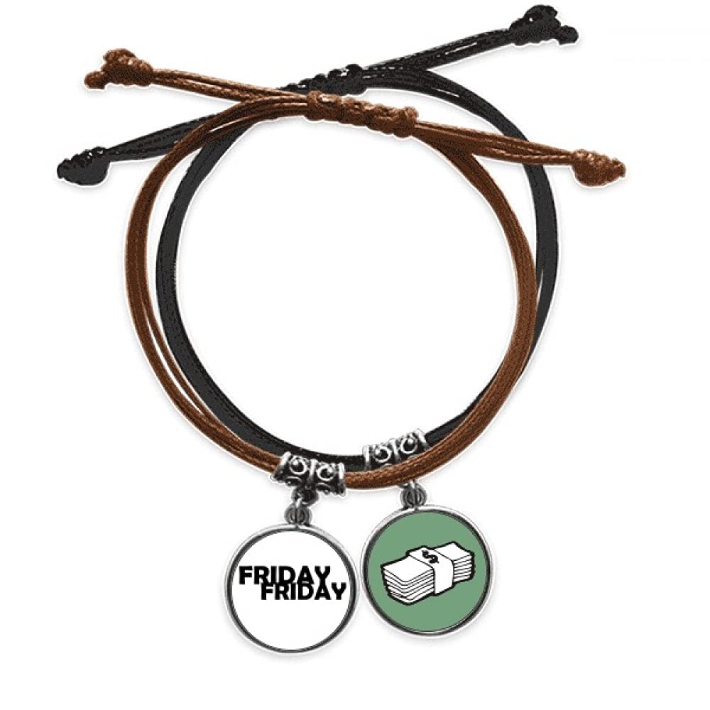 Pulsera de cuero Viernes con abalorios de personajes y cadena de mano 3