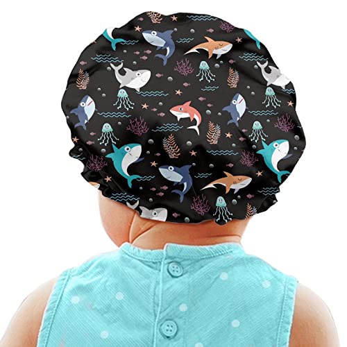 Babrukda Shark Cute Kids Satin Sleep Cap, Reversible Satin Bonnet Hat Curly Girl Boy Headwear Hair Cap Gifts for Frizzy Hair Toddler Children Baby Soft Comfortable Night Cap