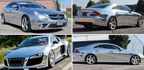 Image of LZLRUN 1FT x 5FT Chrome Mirror Vinyl Wrap Adhesive Car Sticker Decal Film (Silver, 1FT x 5FT)