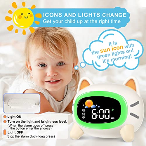 Monebena Kids Alarm Clock Cute Ok To Wake Alarm Clock For Kids Sleep Training Clock With Night Light And Sleep Sound Machine For Toddlers Boys Girls Teens Bedrooms (Cat) #TOP2