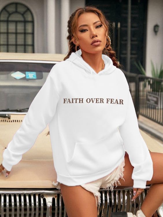BANGELY Faith Over Fear Hoodie Women Christian Sweatshirt Graphic Christian Religious Sayings Sweater Bible Pullover Tops - Image 2