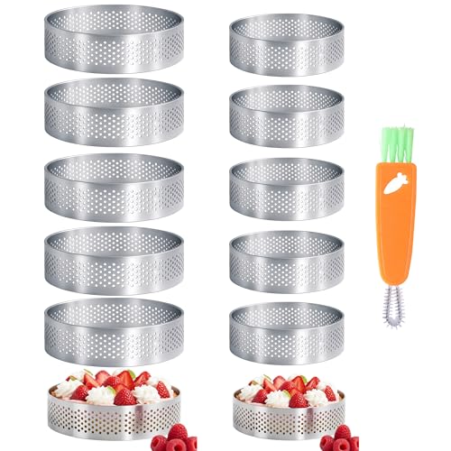 Lot de 12 moules à tartelette Ø 6 - 8 cm - En acier inoxydable 430 - 8 cm - Anneaux à tartelettes perforés - Anneaux de cuisson pour mini gâteaux, pizzas, muffins