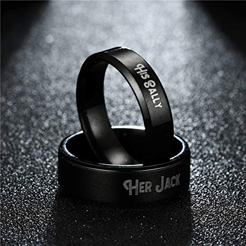 Generic 2 Pcs Couples Rings Stainless Steel Engraved His Sally Her Jack Engagement Wedding Bands (Email Sizes)Black 202102JMR013