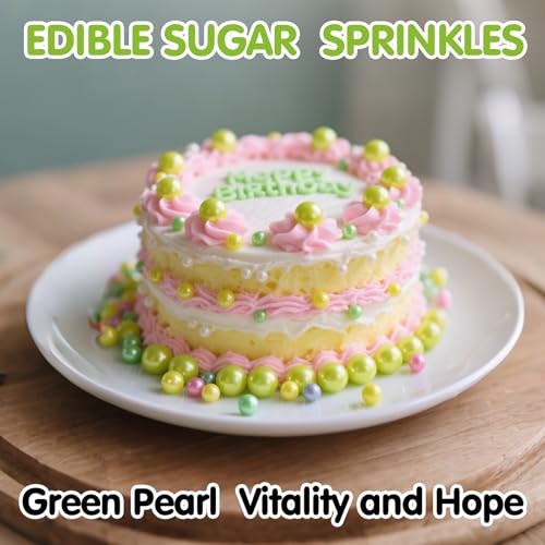 Image of Edible Green Pearl Sprinkles,130g,Bright Green Pearls,Light Spring Sugar Pearls Mix Size Sprinkle for Cake Decorating,Baking Edible Candy,Cake Decorations,Cupcake Toppers,Cookie Donuts Ice Cream Toppings,Birthday Party Easter Supplies
