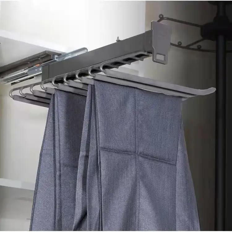 Image of DBR V Shape Wardrobe Organizer Hanging Rack Side Mounted Pull Out Soft Closing Trouser Rack Pants Rack for Closet W400*D470*118MM
