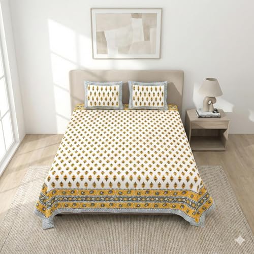 Image of Skin Friendly bedsheet Double Size Bed Cotton bedsheets for Double Size Bed, 1 Double Size bedsheet Cotton with Pillow Cover Set of 2 | 240 TC Soft Bed Sheet Double Size