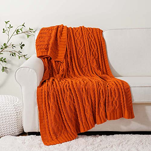 Battilo Burnt Orange Throw Blanket 51" X 67" Warm Fall Throw Blanket For Couch, Halloween Decoration, Woven Chenille Knit Throw Blanket, Super Soft, Cozy, Autumn Fall Decor Throw Blanket Orange. #TOP4