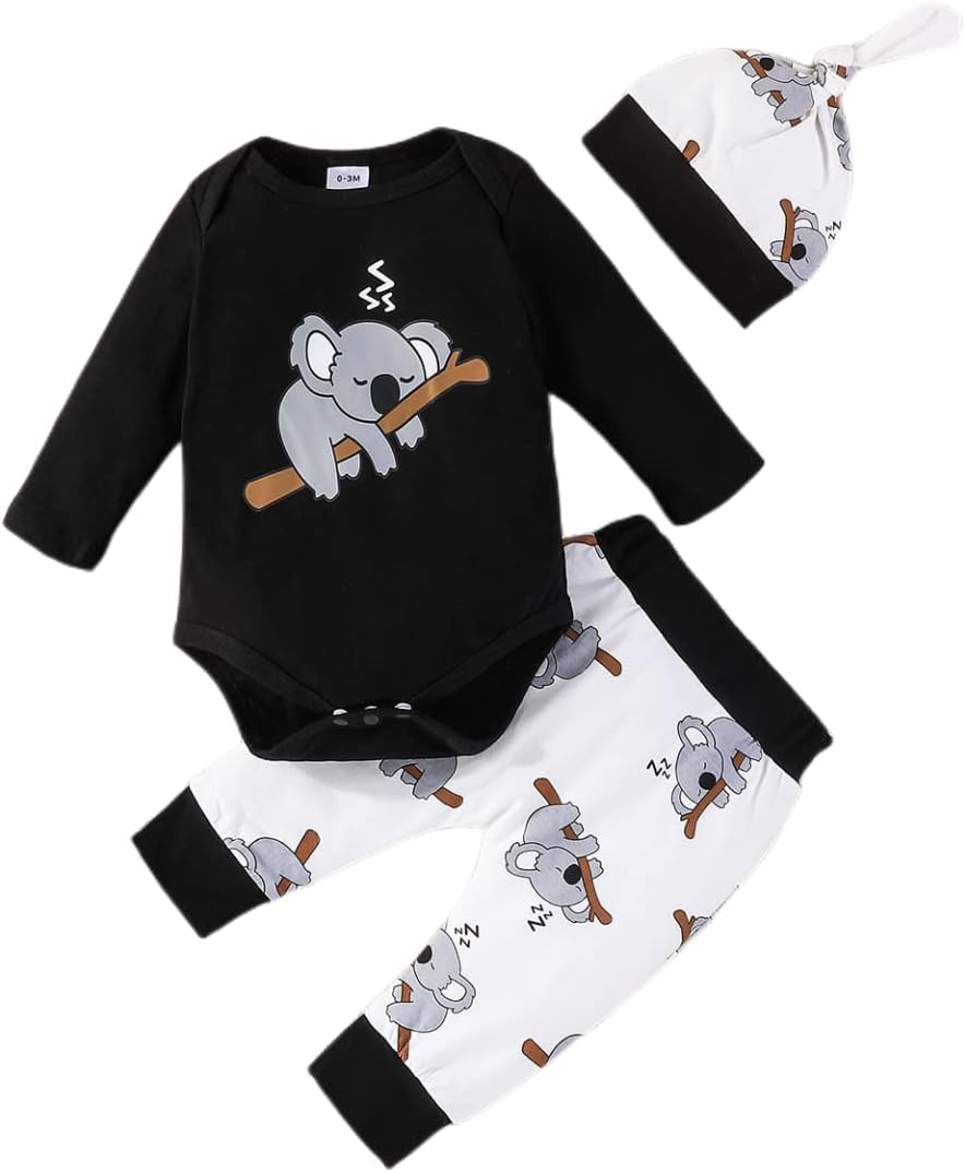 Koala Print Baby Clothes Set Romper, Pants Hat Kuwait Ubuy