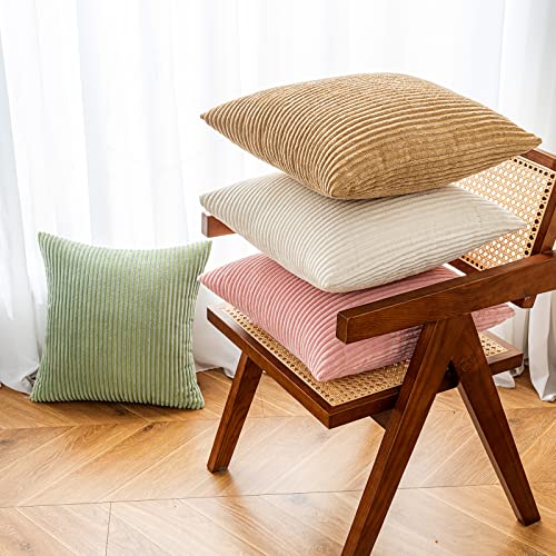 Emema Throw Pillow Covers Corduroy Decorative Soft Striped Square Cushion Covers Spring Pillowcases For Couch Sofa Bedroom Chair Car 20X20 Inch Pack Of 2, Cream White #TOP4