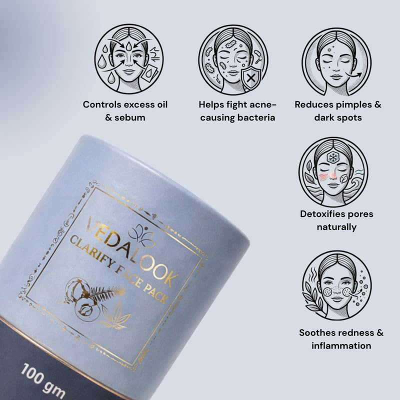 Image of Clarify Face Pack | Multani Mitti Kasturi Haldi Neem Amla Aloe Vera Rose Petal | Skin Cleansing Face Mask for Men & Women | Acne Control and Controls Excess Oil - 100 gm