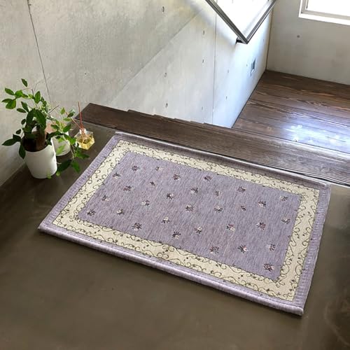 玄関マット エントランス 室内 屋内 風水 紫 黄色 イエロー パープル ラベンダー 滑りにくい ゴブラン シェニール おしゃれ シンプル 北欧 (ラベンダー, 50×80cm)
