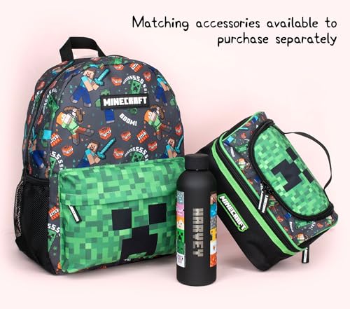 Minecraft Plecak szkolny dla chłopców i dziewczynek, duży plecak A4 z wieloma przegródkami, torba podróżna z kieszenią z siatki i regulowanymi, wyściełanymi paskami na ramię, zielony, L