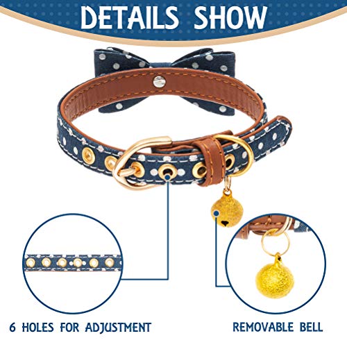 Image of EXPAWLORER Dog Collar and Leash Set - Classic Polka Dots Bow Tie & Bandana Collar with Bell, Tangle-Free Leash, Adjustable for Small to Large Dogs & Cats