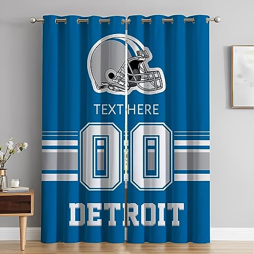 Cokpet Custom Detroit Curtains Personalized Blackout Curtains 2 Panels for Bedroom Customized Name and Number Window Drapes for Living Room Decor