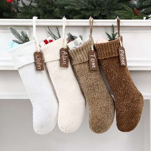 Jamntower 4 Pcs 18 Inches Neutral Rustic Velvet Knitted Christmas