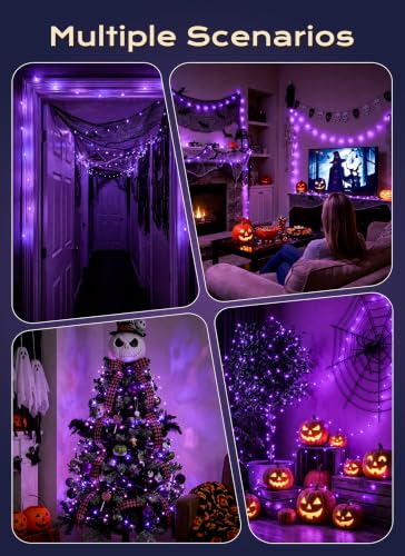 Image of Halloween Fairy Lights Plug in, 33Ft 100LEDs Purple Fairy Lights, Waterproof Flexible Black Wire String Lights for Bedroom Home Party Ghost Haunted House Indoor Outdoor Halloween Decorations, Purple