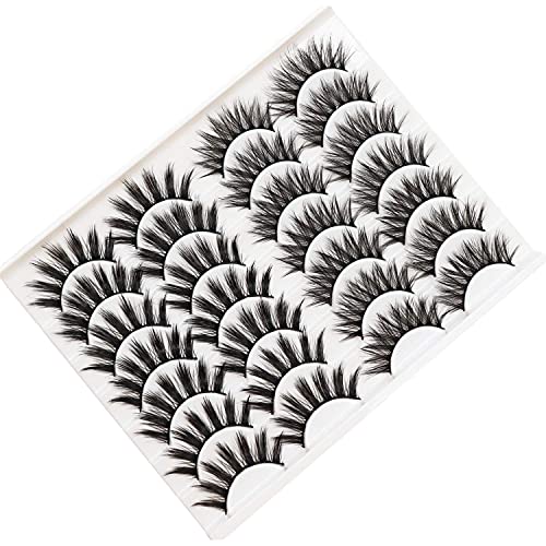 Veleasha False Eyelashes Natural Full Fluffy Fake Eyelashes Dramatic Wispy Faux Mink Lashes 14 Pairs 2 Styles Pack #TOP2