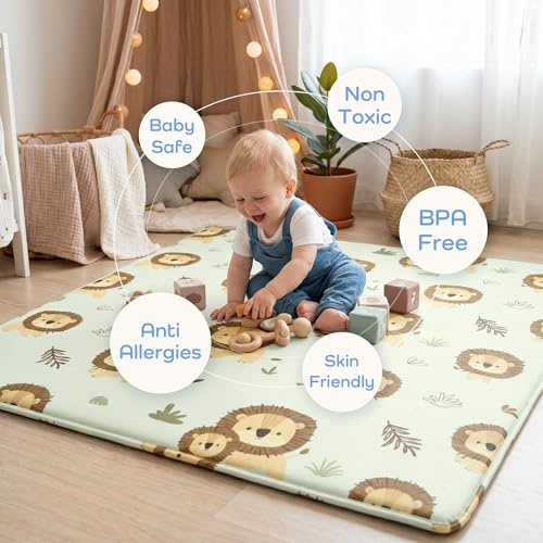 Image of 71x79 Foam Play Mat, 1.5 inch Thick Memory Baby Play Mat for Baby, Lion
