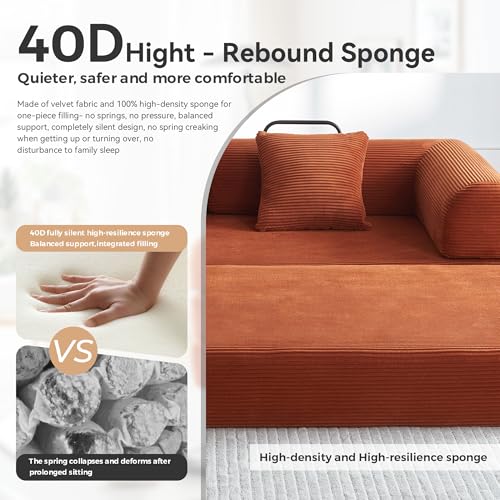 Image of Convertible Sleeper Sofa with 2 Pillow, Modern Corduroy Futon Bed, Modular Sofa with Pull-Out Bed, Love Seat Sleeper for Living Room, Small Space Apartment, Office