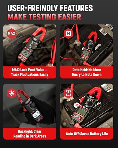 Image of KAIWEETS Digital Clamp Meter, Portable Size, 2000 Counts, Measures High AC Current 400A, 600V AC /DC Voltage, Resistance, Continuity, Diode, Auto Ranging Multimter, Voltage Tester, KC400