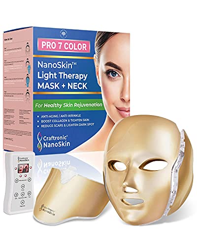 CRAFTRONIC NanoSkin CE-Cleared Pro 7 Color | LED Mask Skin Care Photon Electric Light Therapy | For Healthy Face & Neck Skin Rejuvenation | Clinically Tested Home & Salon Aesthetic Mask (Gold Mask)