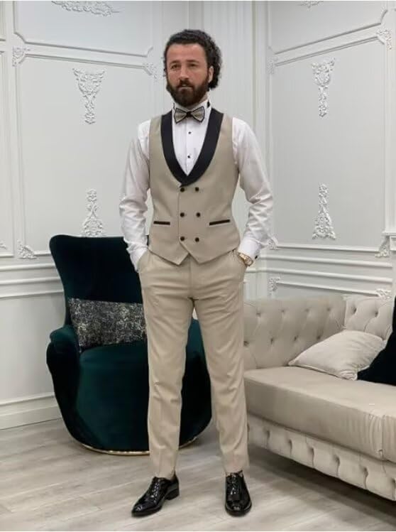 Mens Double Breasted Tuxedos 3 Piece Suits for Wedding Shawl Lapel One Button Blazer Vest Pants Sets Prom Suit 20252