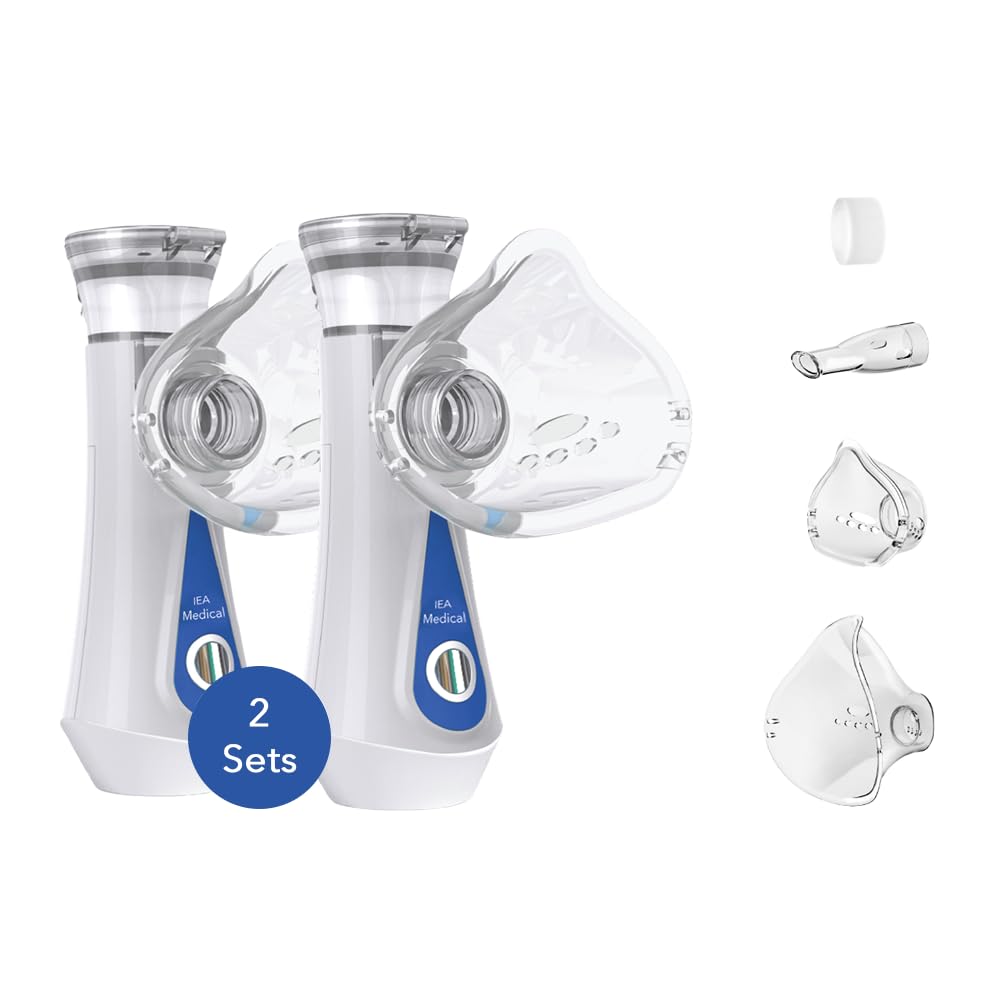 IEA Medical Inhalationsgerät Doppelpack – Vernebler für Kinder & Erwachsene | 2× Akku-Inhalator (USB-C), leise & tragbar – feine Zerstäubung, 3 Mundstücke, Auto-Abschaltung; Nebulizer für Kochsalzlösung