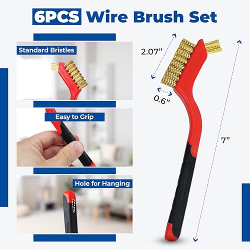 Image of Mini Wire Brush Set, Rust Paint Metal Cleaner Scratch Brushes, Cleaning Welding Slag and Rust Scrubber, Handy Steel /Nylon /Brass Brush Scrub Set for Cleaning Paint /Rust /Dirt (6PCS)