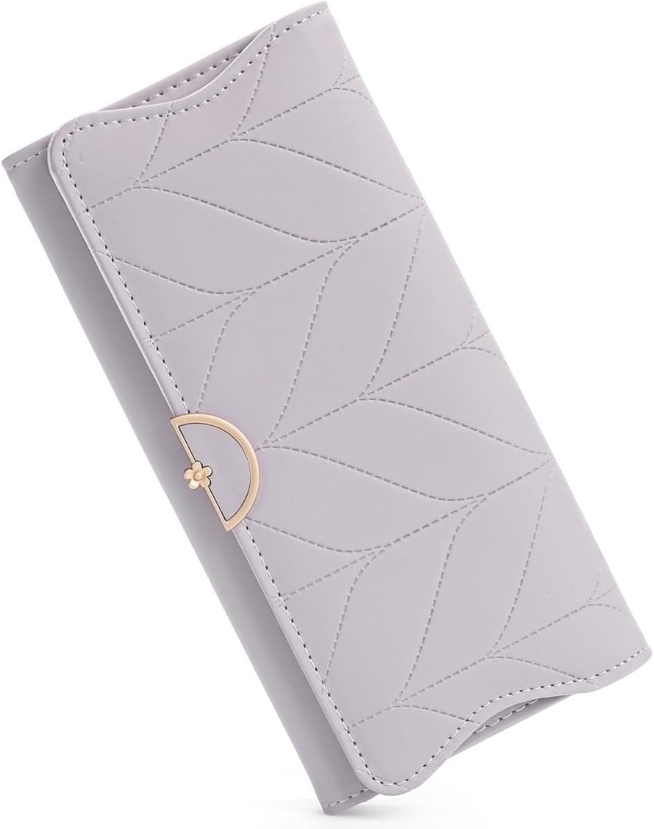 Trifold Genuine Leather Clutch Wallet for Women with Secure Zippered Coin Pocket and Reliable RFID Protection (Purple)