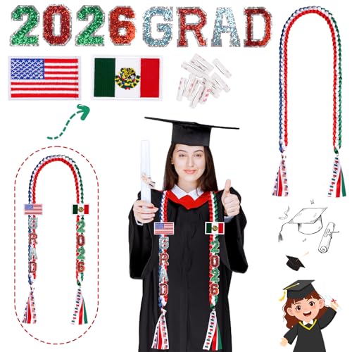 Image of JZWPOOM Mexican Graduation Leis 2026,Class of 2026 Graduation Ribbon with Pin,DIY-Double Handmade Congrats Her Graduations Lei Gifts for High School College